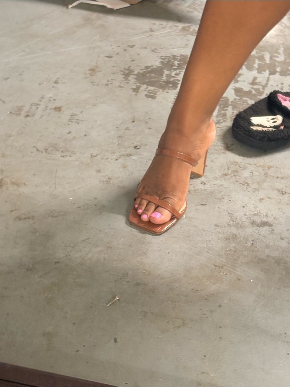 Women's Tan Block Heel Slide Sandals